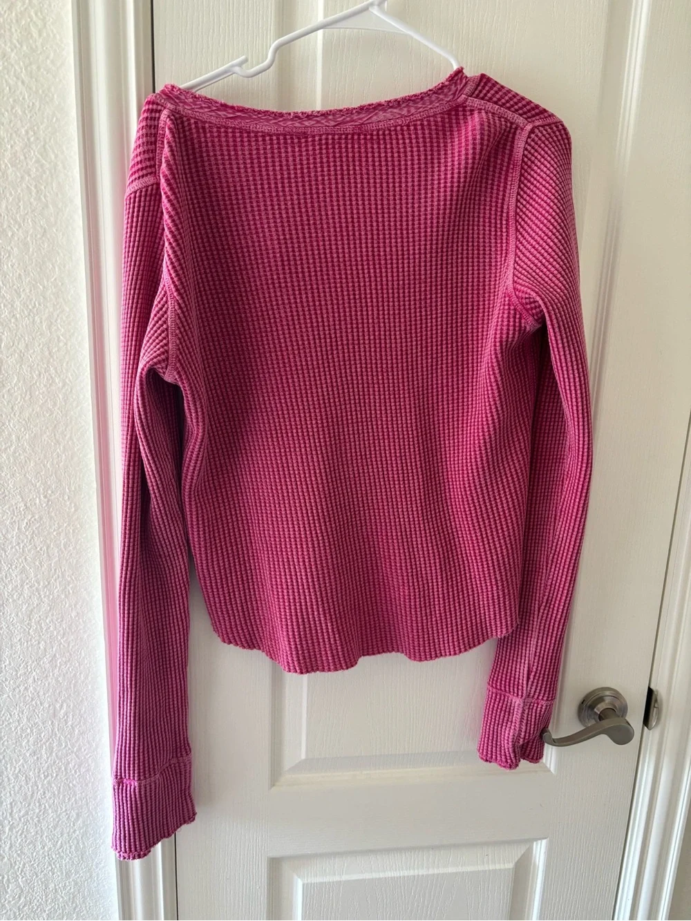 Free People Pink Waffle-Knit Long Sleeve Henley